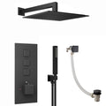 Spello Square Thermostatic Concealed Shower Set with Bath Filler, Wall Overhead Shower, Handset Kit - Black