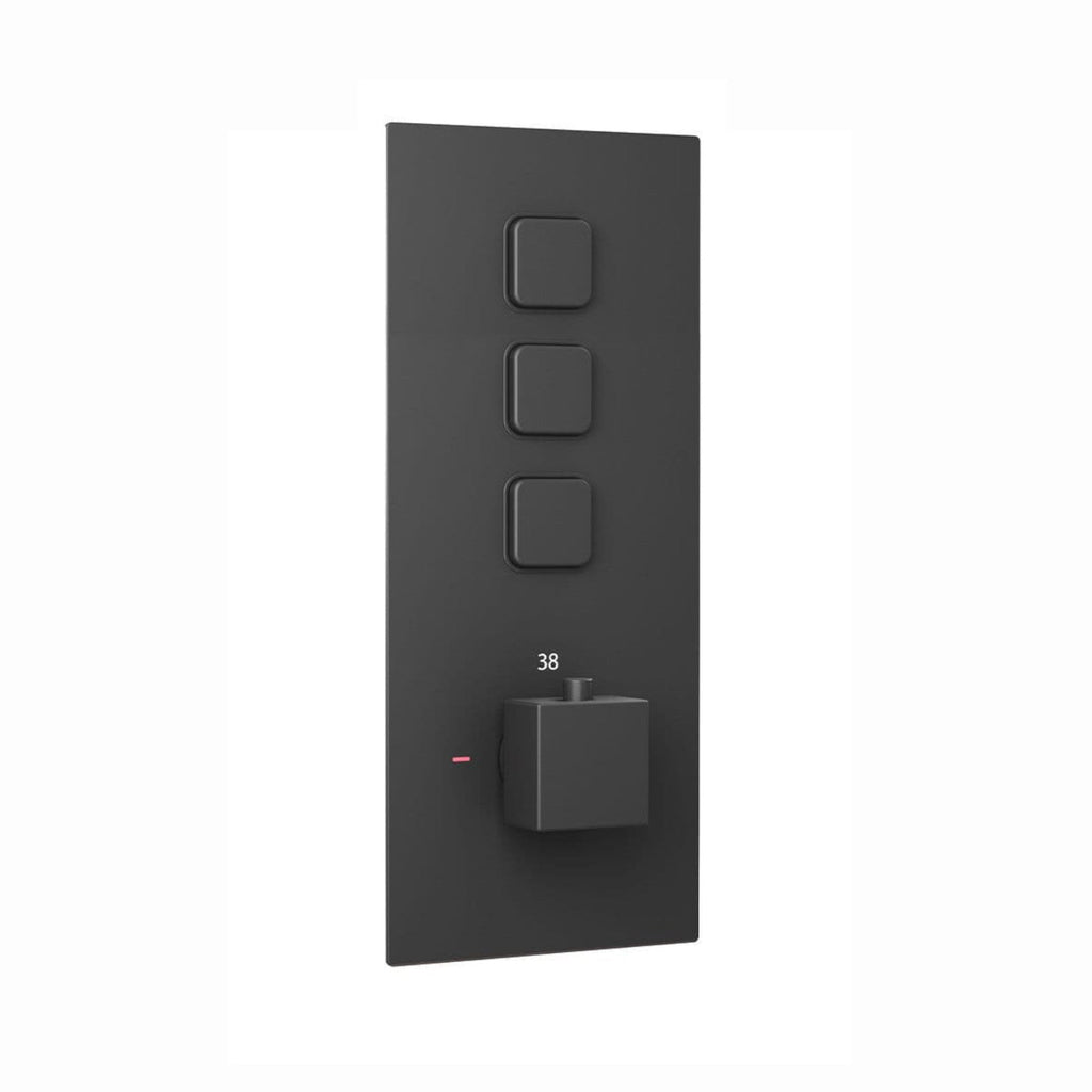 Spello Square Thermostatic Concealed Shower Set with Bath Filler, Wall Overhead Shower, Handset Kit - Black
