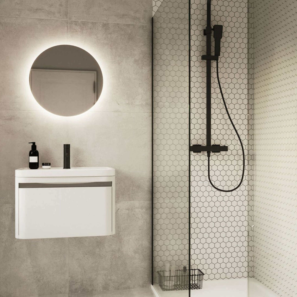 Enzo square thermostatic shower set two outlet with ultra slim 400mm shower head and handheld - matt black