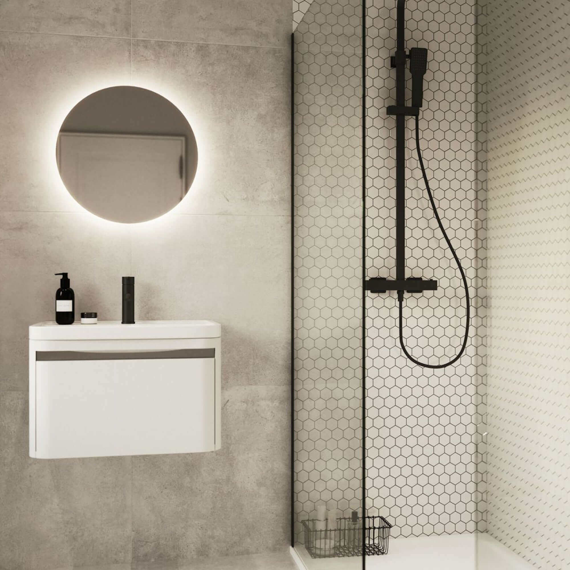 Enzo square thermostatic shower set two outlet with ultra slim 400mm shower head and handheld - matt black