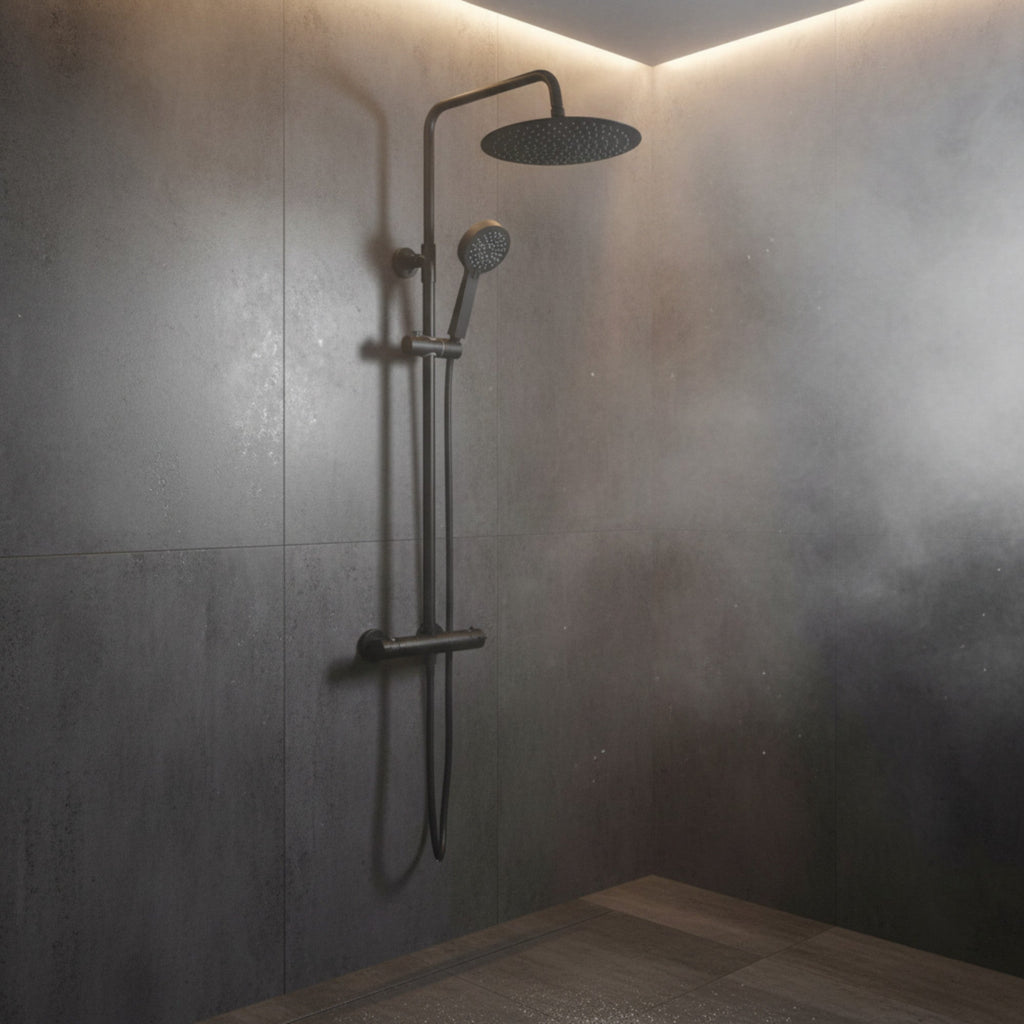 Dune round thermostatic shower set 300mm head & handheld - matt black