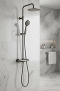 Dune round thermostatic shower set 200mm head & handheld - gunmetal grey