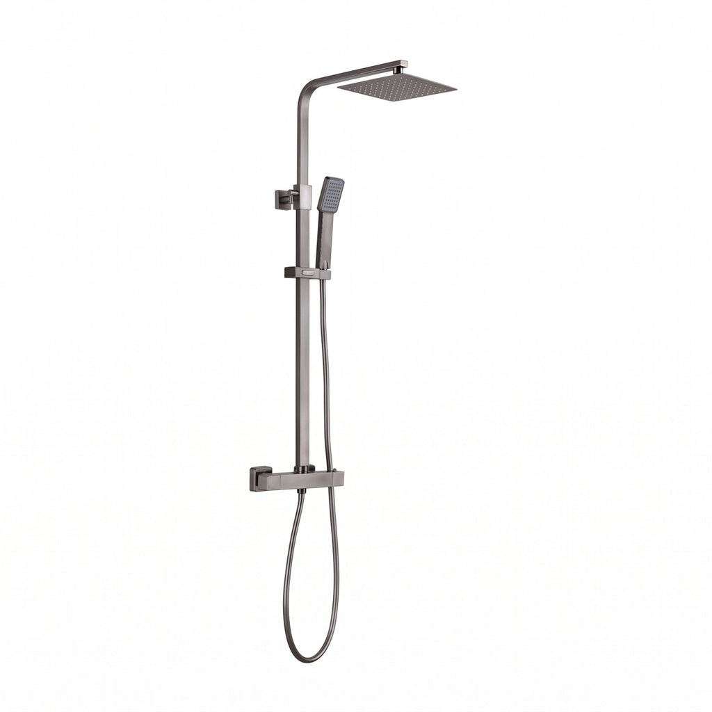 Enzo square thermostatic shower set two outlet with ultra slim 200mm shower head and handheld - gunmetal grey