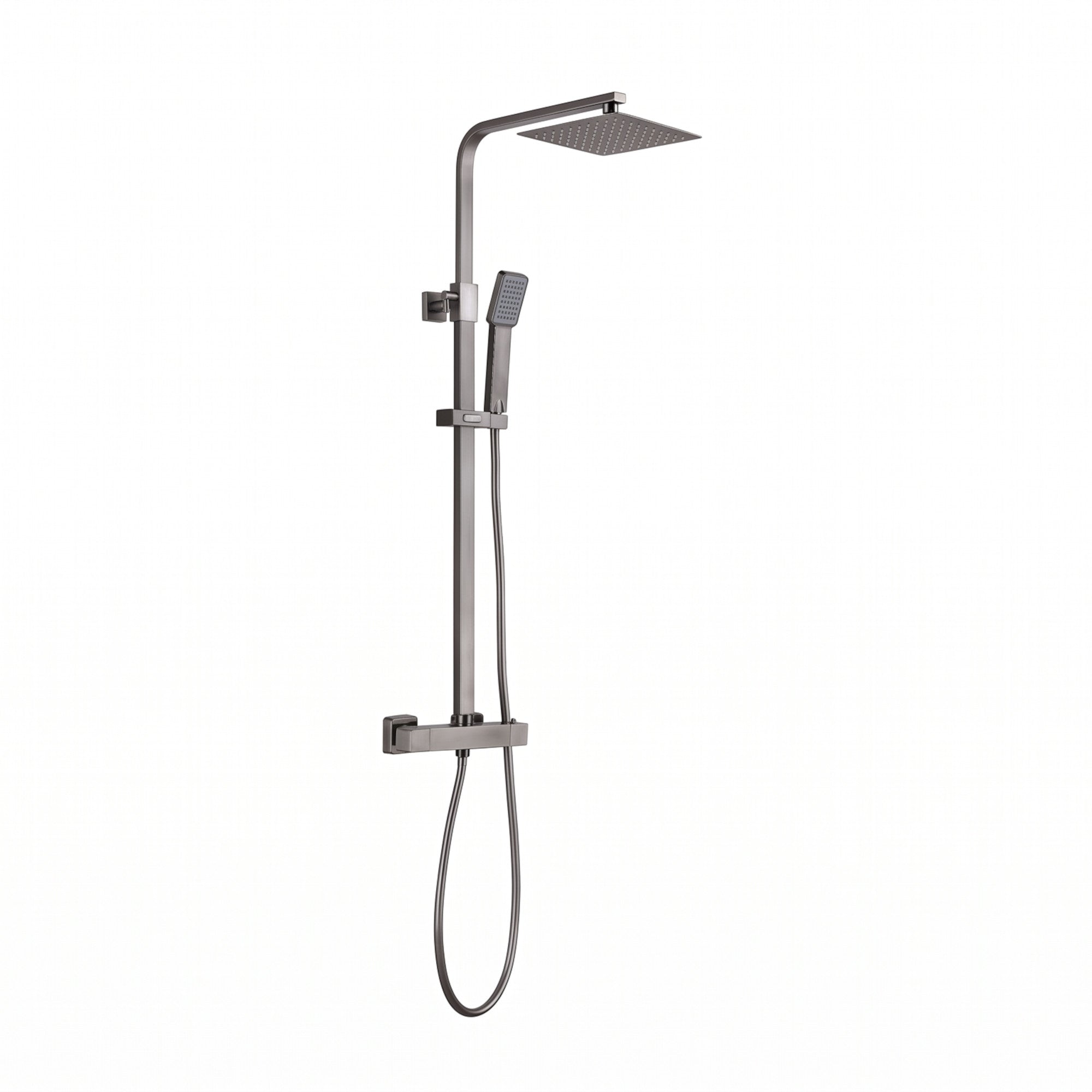 Enzo square thermostatic shower set two outlet with ultra slim 200mm shower head and handheld - gunmetal grey