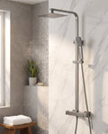 Enzo square thermostatic shower set two outlet with ultra slim 200mm shower head and handheld - gunmetal grey