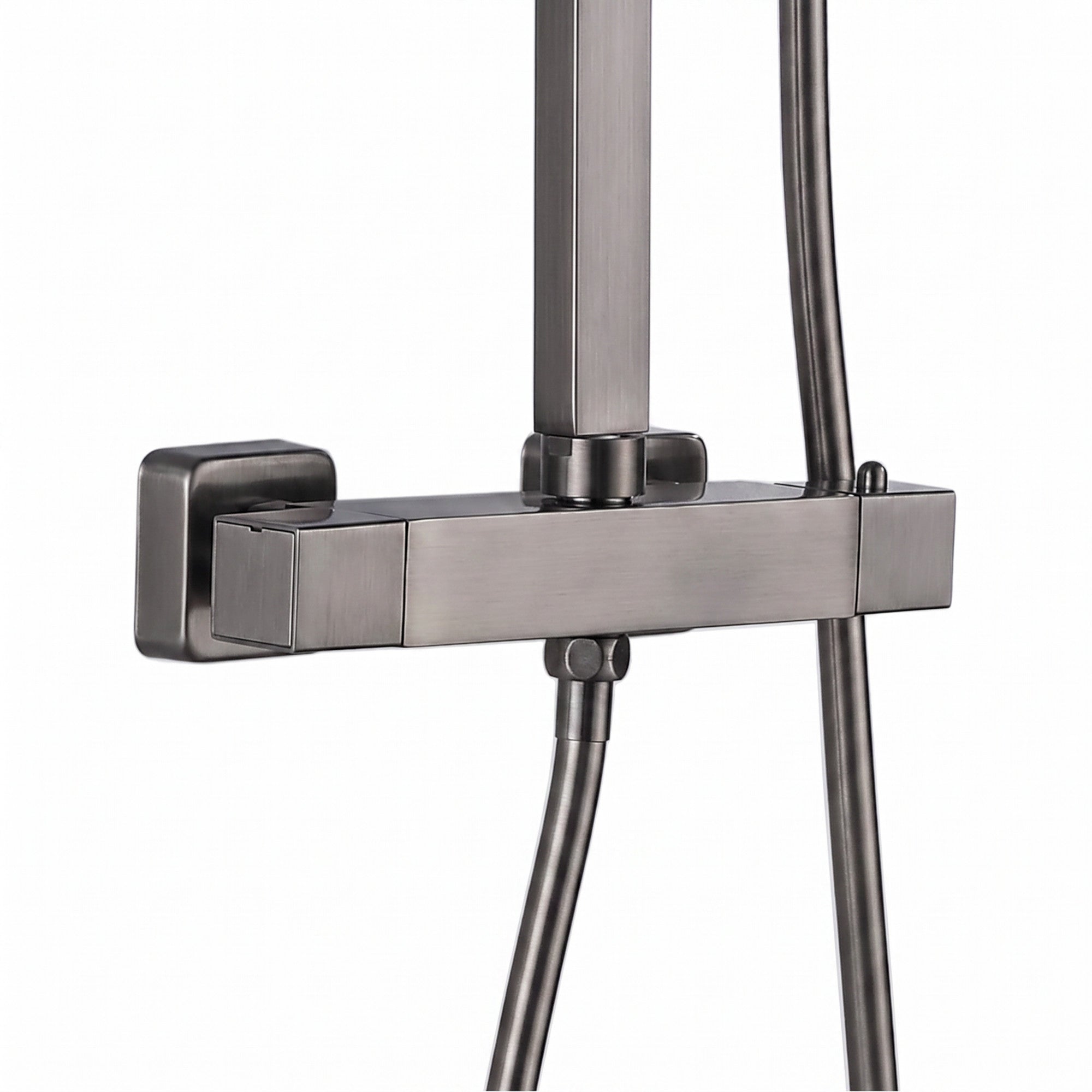 Enzo square thermostatic shower set two outlet with ultra slim 200mm shower head and handheld - gunmetal grey