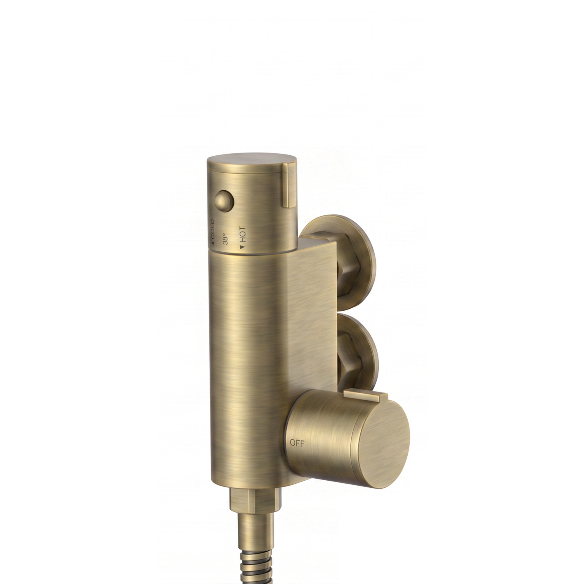 Vero round douche thermostatic bar valve with shower spray kit - antique brass