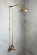 Windsor traditional thermostatic shower set single outlet incl. angled riser rail, rain shower head 200mm - brushed brass