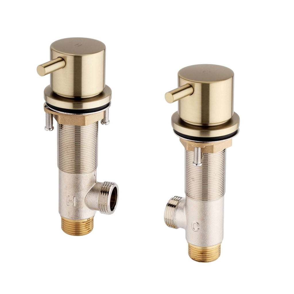 Round 3/4" deck bath side valves (pair) - brushed brass