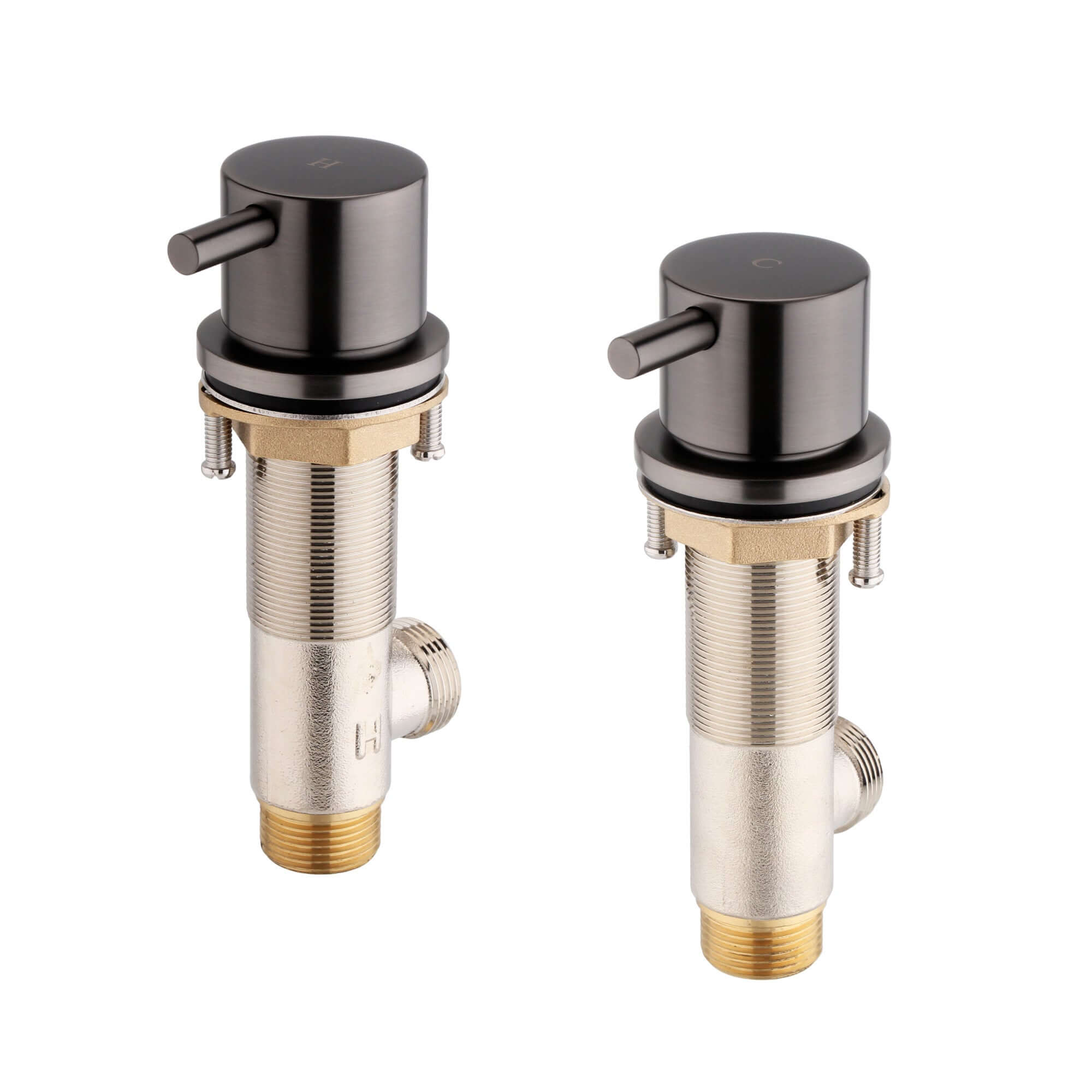 Round 3/4" deck bath side valves (pair) - gunmetal grey