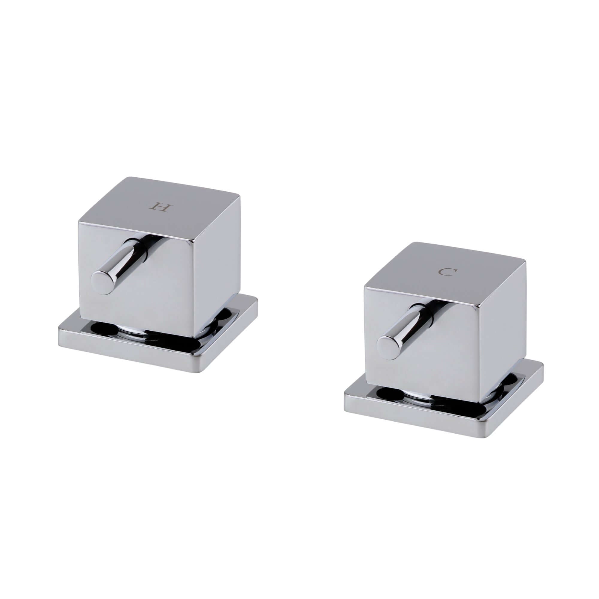 Square 3/4" deck bath side valves (pair) - chrome