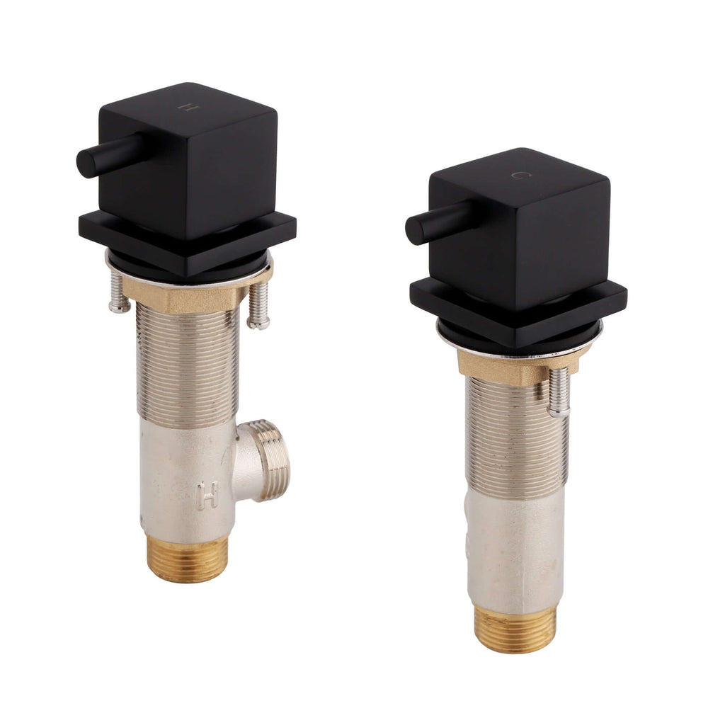 Square 3/4" deck bath side valves (pair) - black