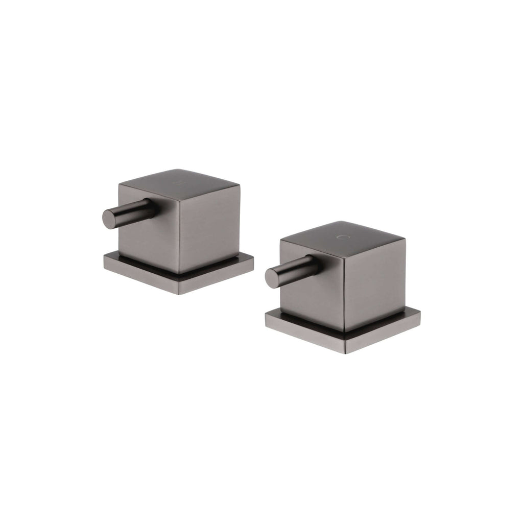 Square 3/4" deck bath side valves (pair) - gunmetal grey
