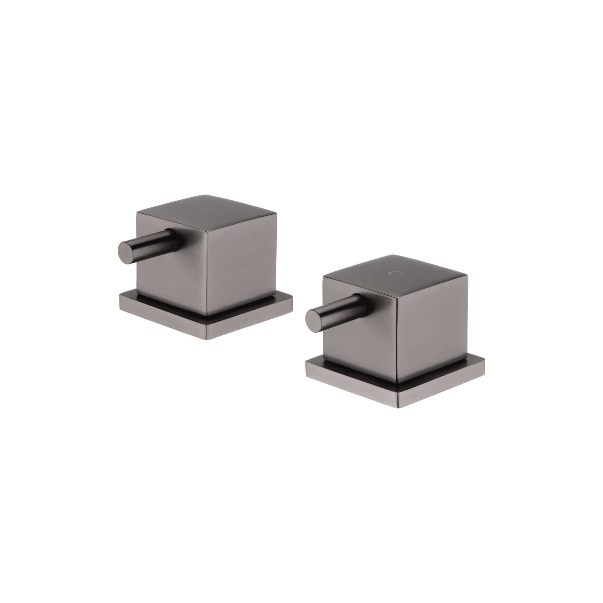 Square 3/4" deck bath side valves (pair) - gunmetal grey