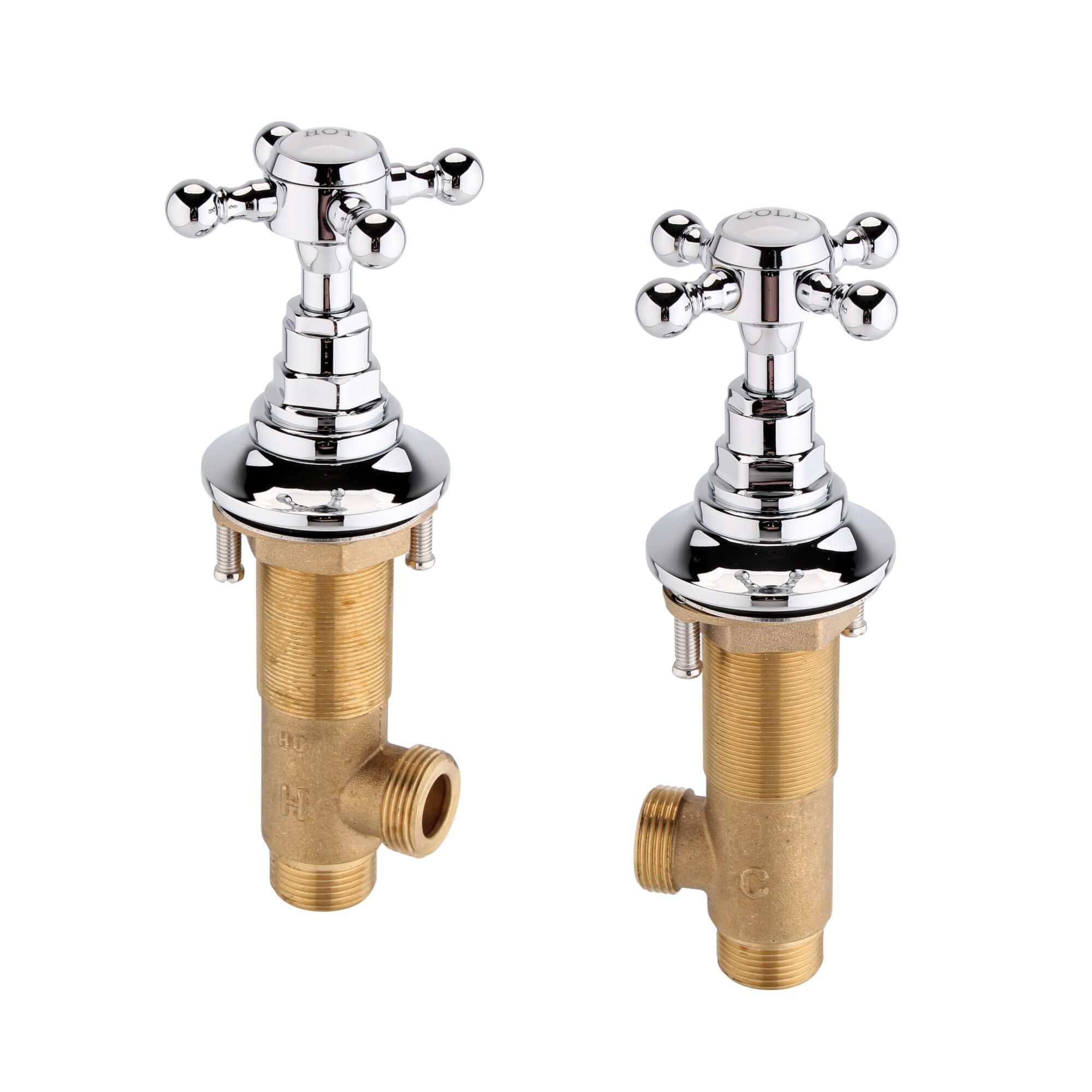 Traditional 3/4" deck bath side valves (pair) - chrome