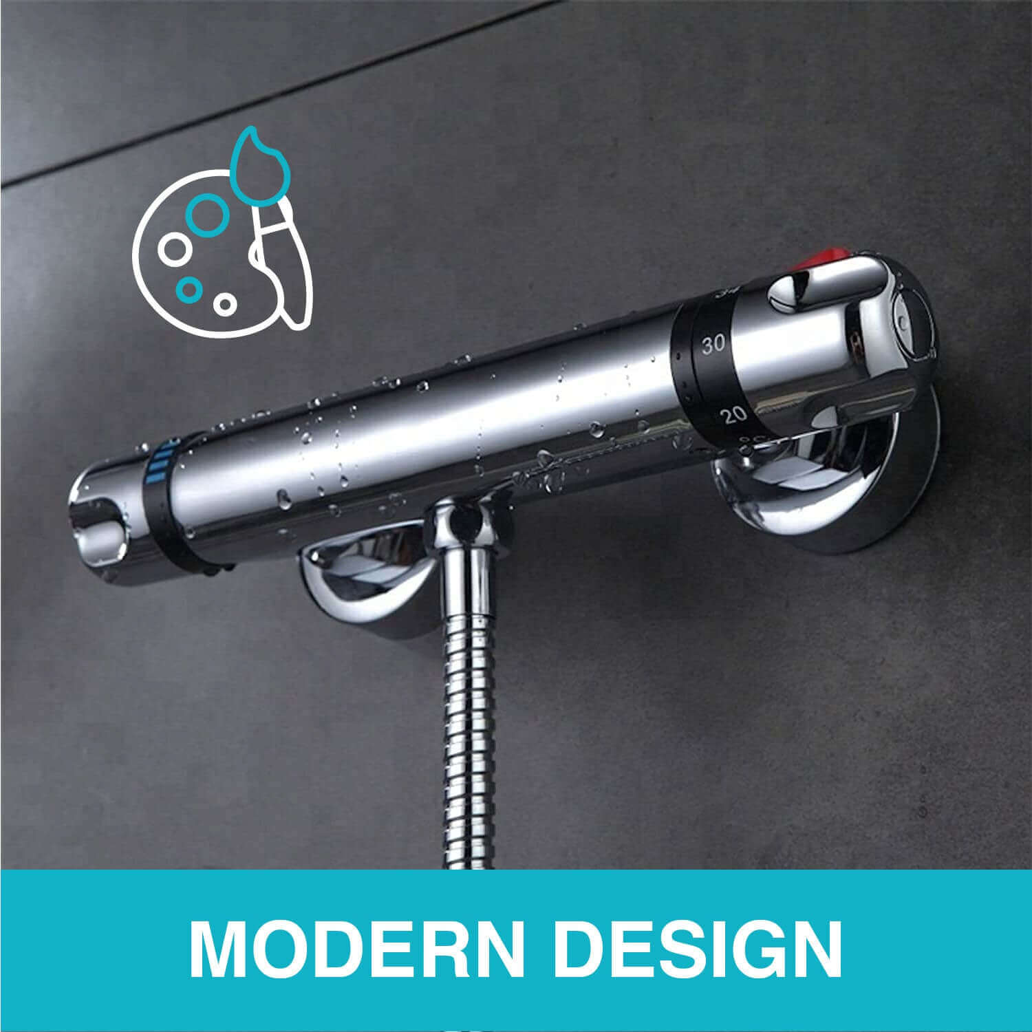 Luna standard thermostatic bar shower valve bottom outlet - chrome