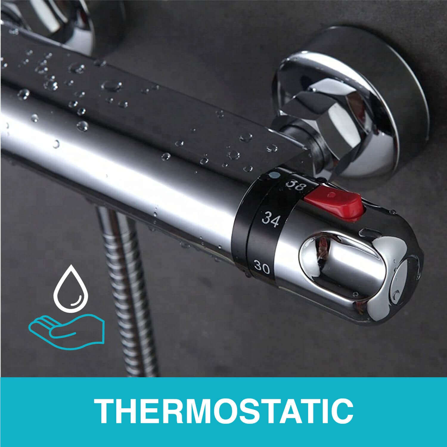 Luna standard thermostatic bar shower valve bottom outlet - chrome