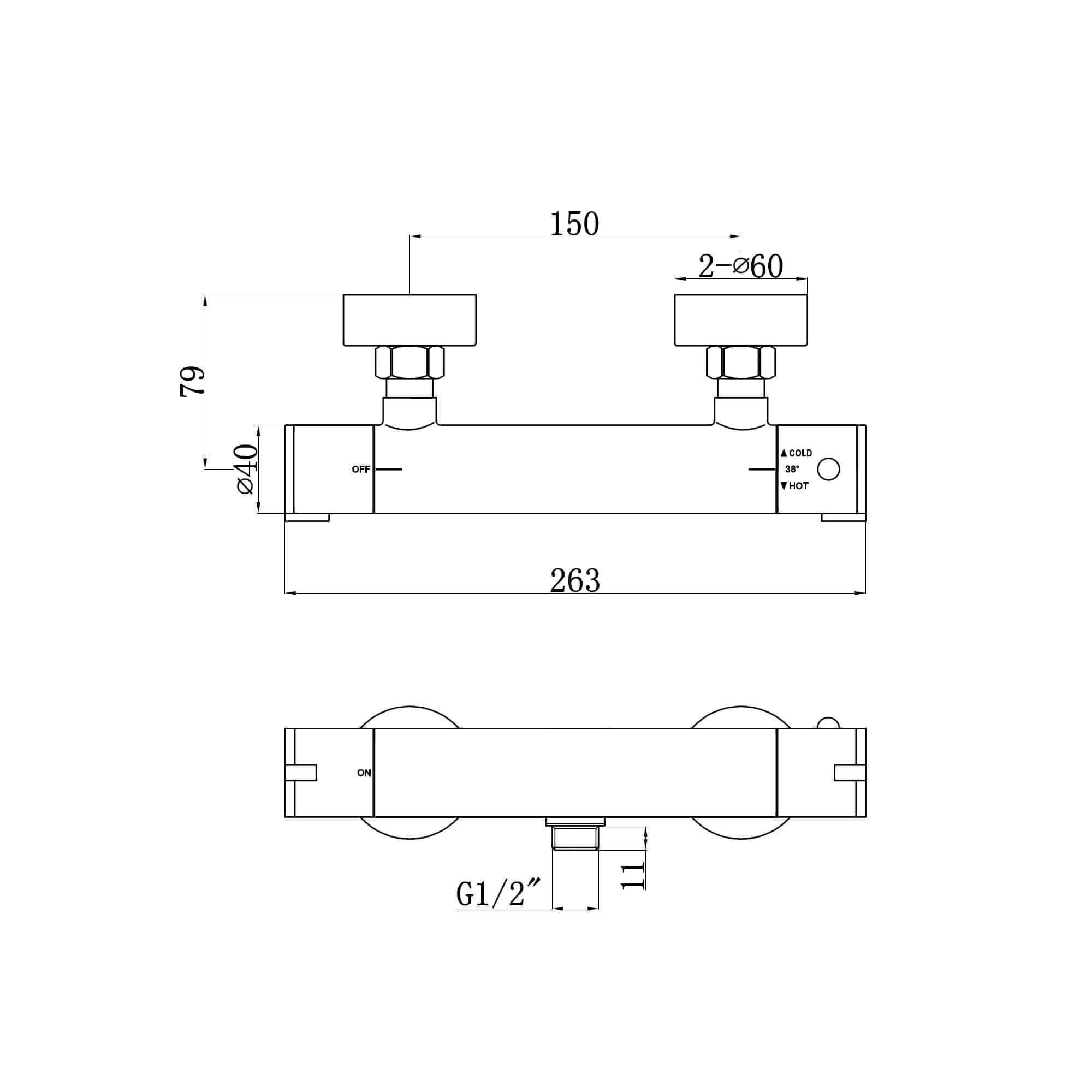 Dune round bottom outlet thermostatic bar shower valve - chrome