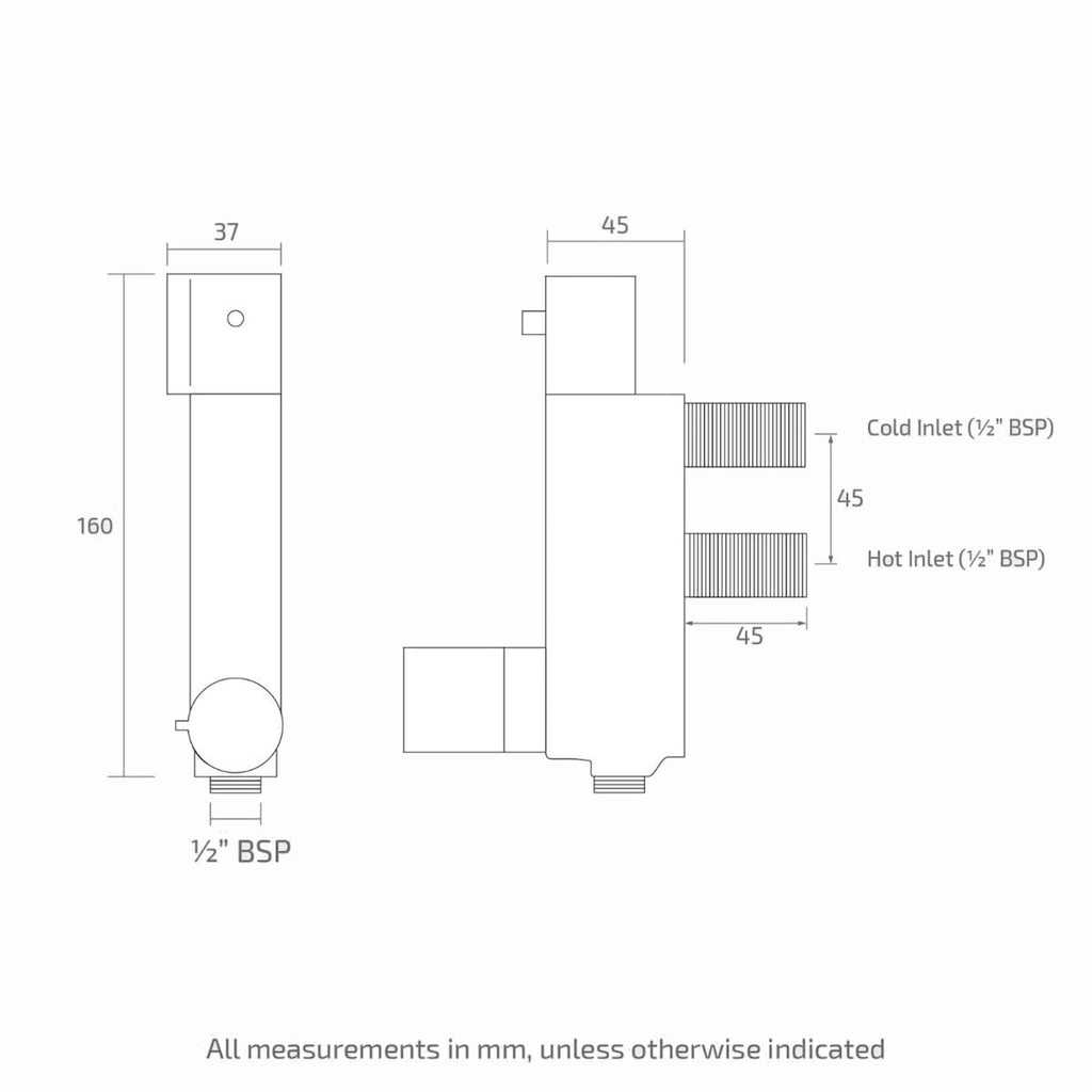 Haven vertical thermostatic bar shower mixer valve with 45mm fixing centres - chrome