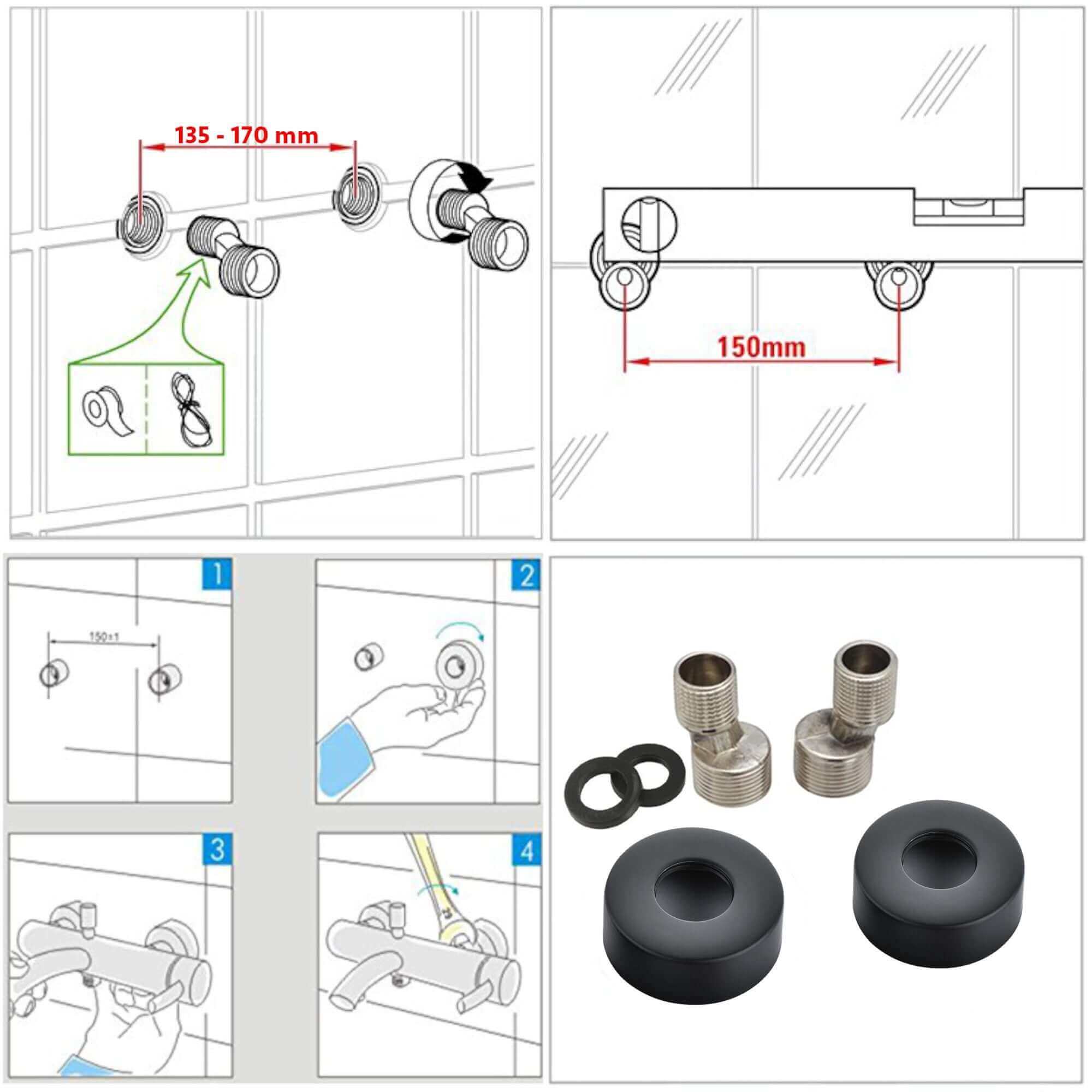 Dune thermostatic bar shower mixer valve top outlet 3/4" outlet contemporary - matt black