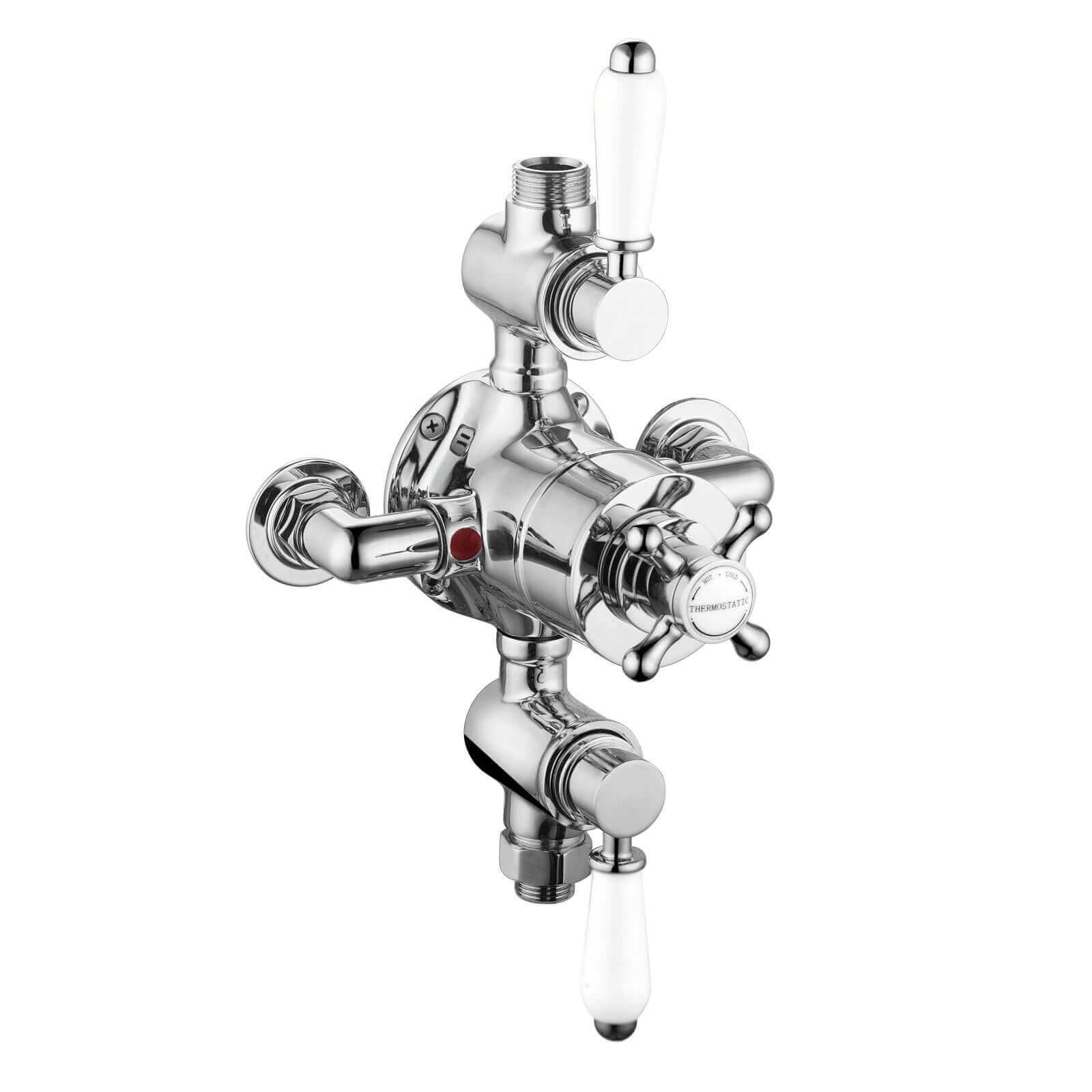 Downton traditional triple thermostatic shower valve two outlet - chrome & white