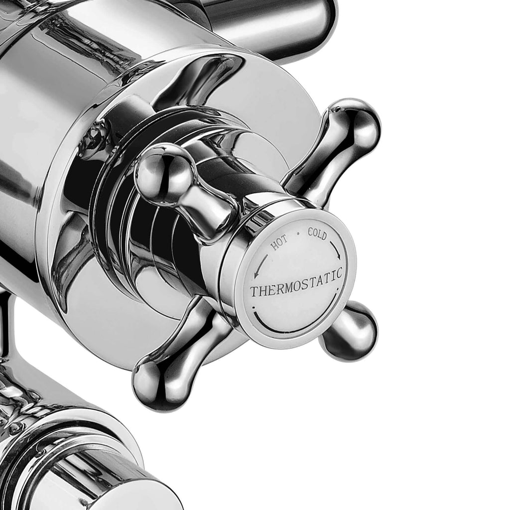 Downton traditional triple thermostatic shower valve two outlet - chrome & white