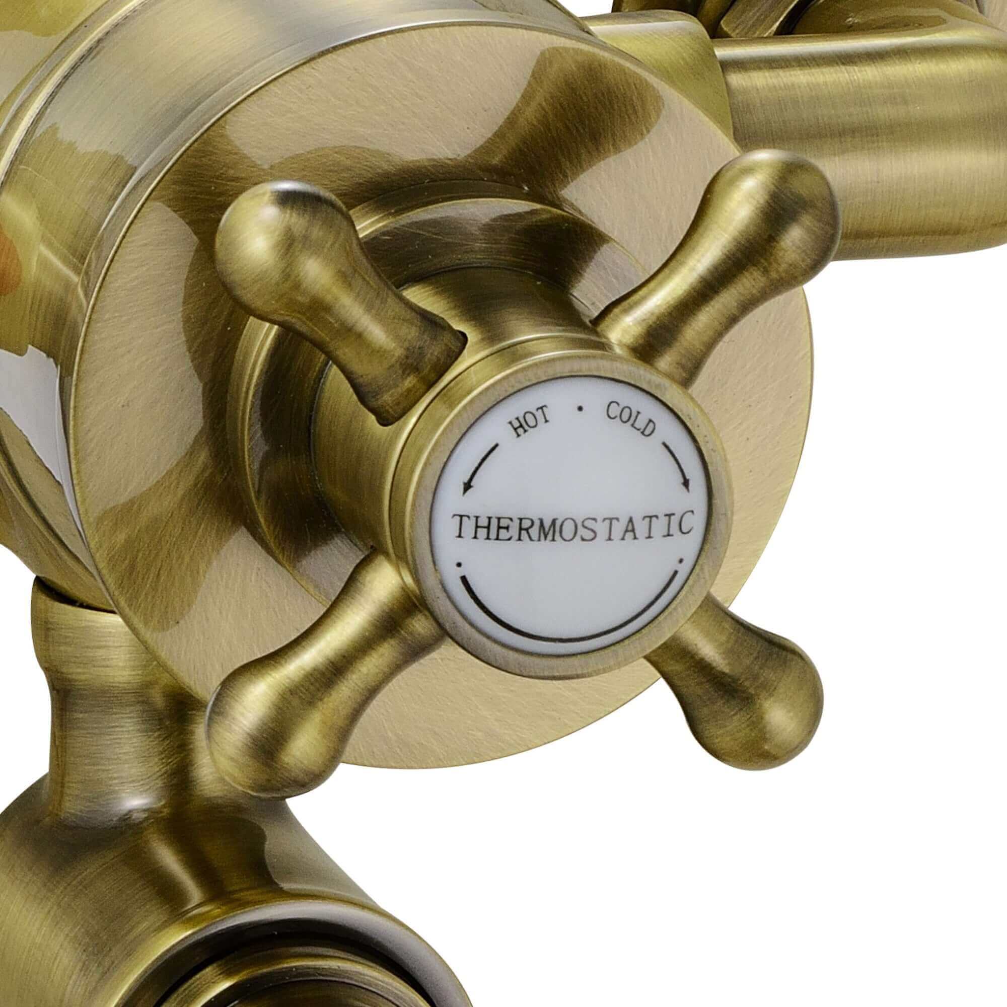 Downton traditional triple thermostatic shower valve two outlet - antique brass