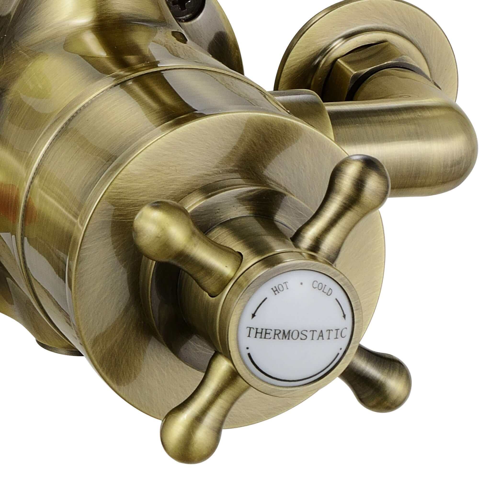 Downton traditional twin thermostatic shower valve exposed 3/4" top outlet  - antique brass