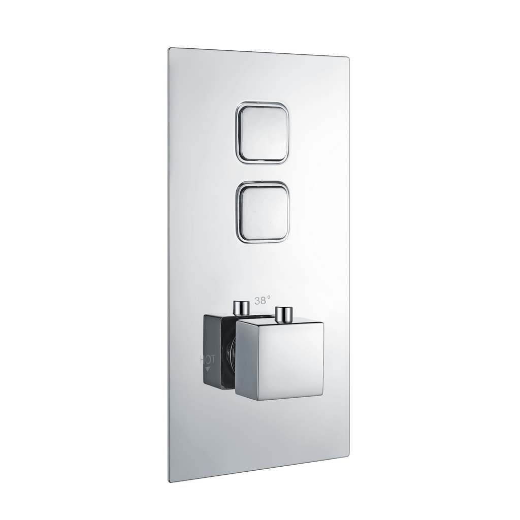 Spello square push button concealed thermostatic shower valve with 2 outlets - chrome