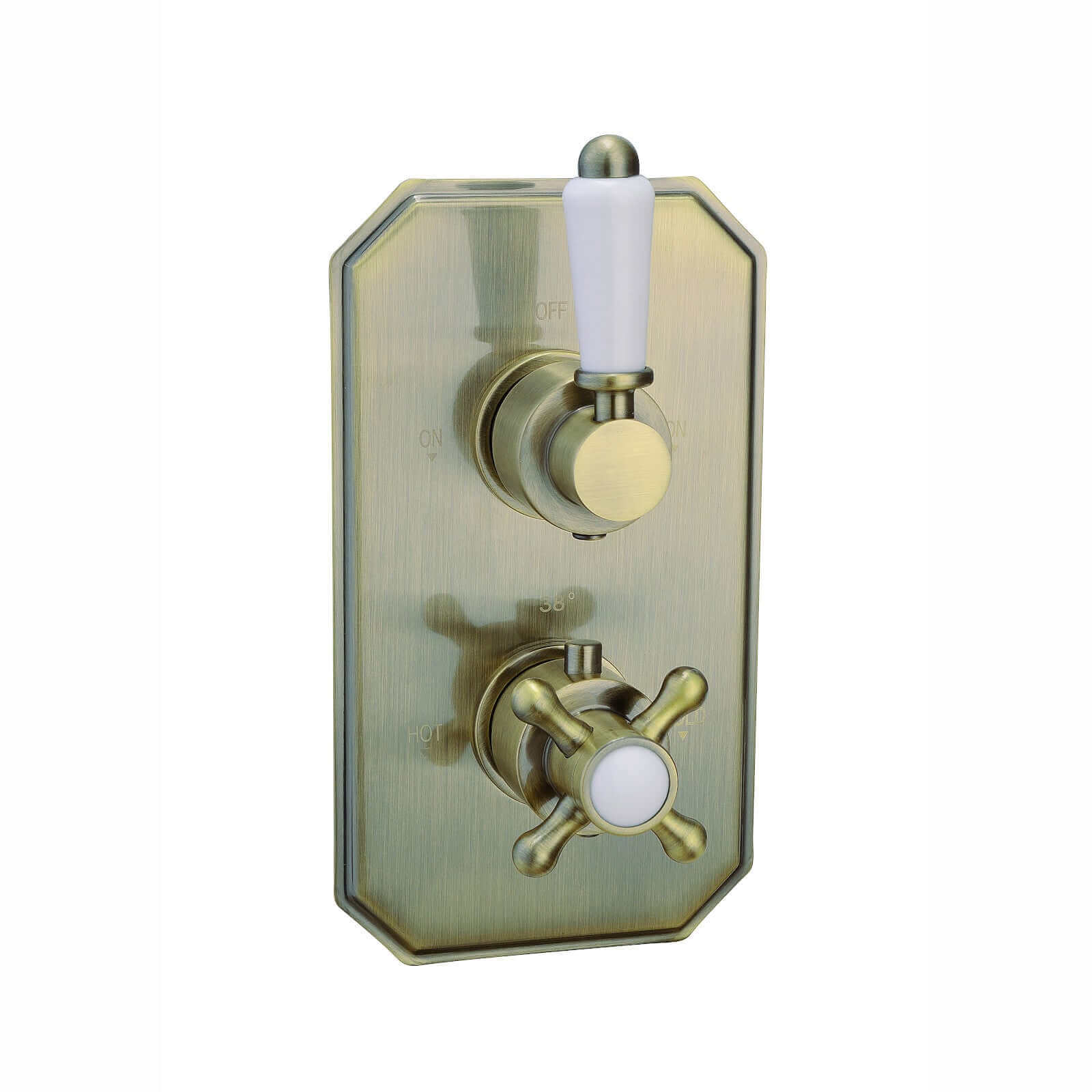 Regent traditional crosshead and lever concealed thermostatic twin shower valve with 2 outlets - antique brass