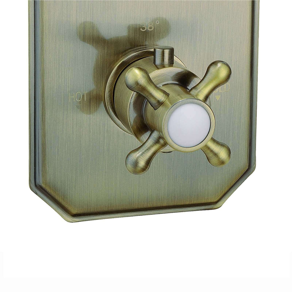 Regent traditional crosshead and lever concealed thermostatic twin shower valve with 2 outlets - antique brass