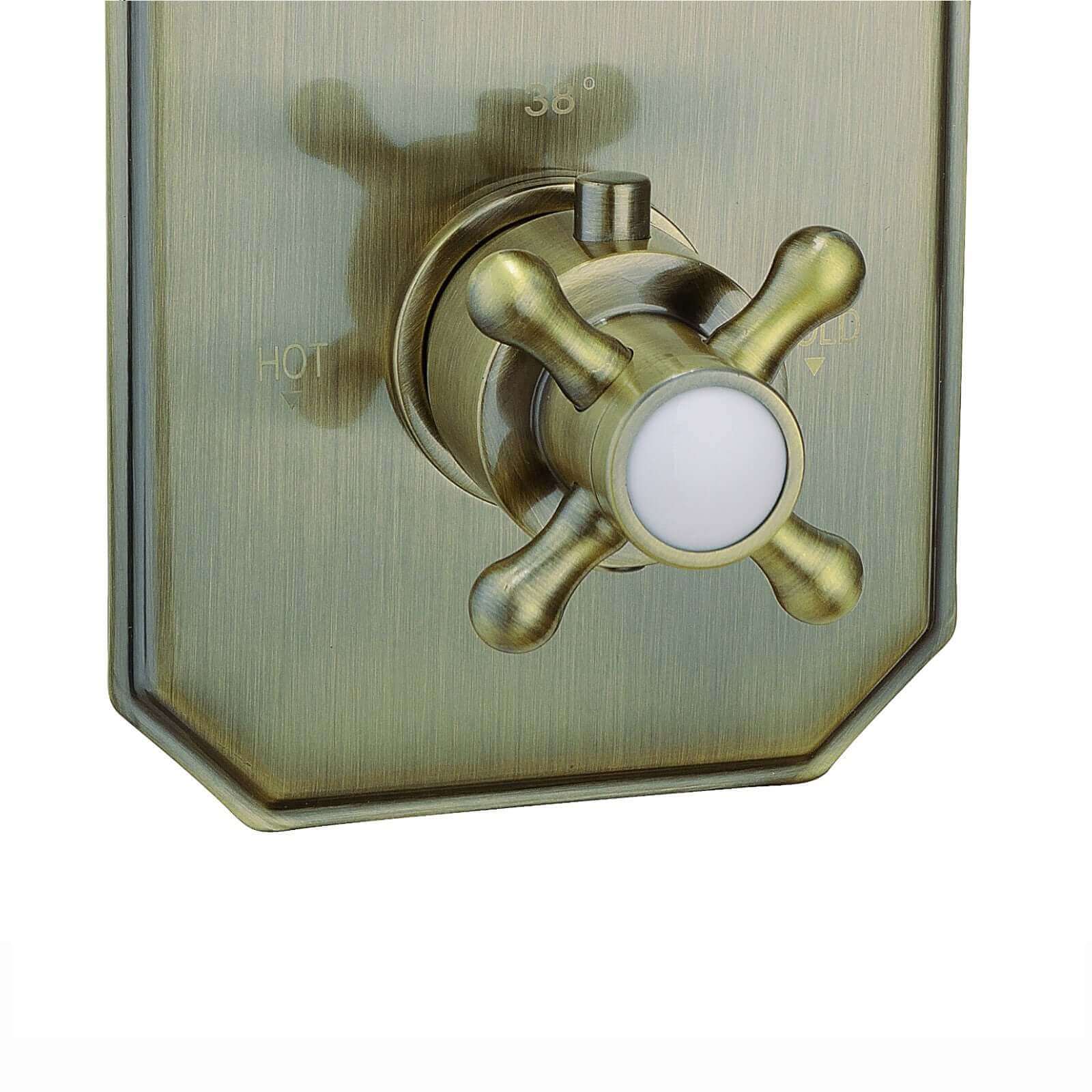 Regent traditional crosshead and lever concealed thermostatic twin shower valve with 2 outlets - antique brass