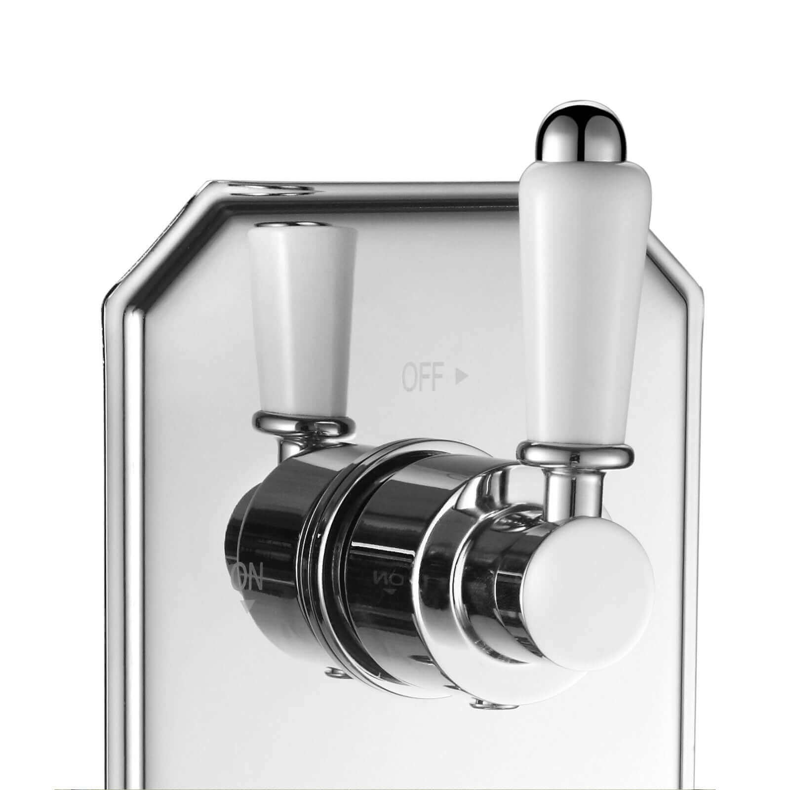 Regent traditional crosshead and white lever concealed thermostatic triple shower valve with 2 outlets - chrome