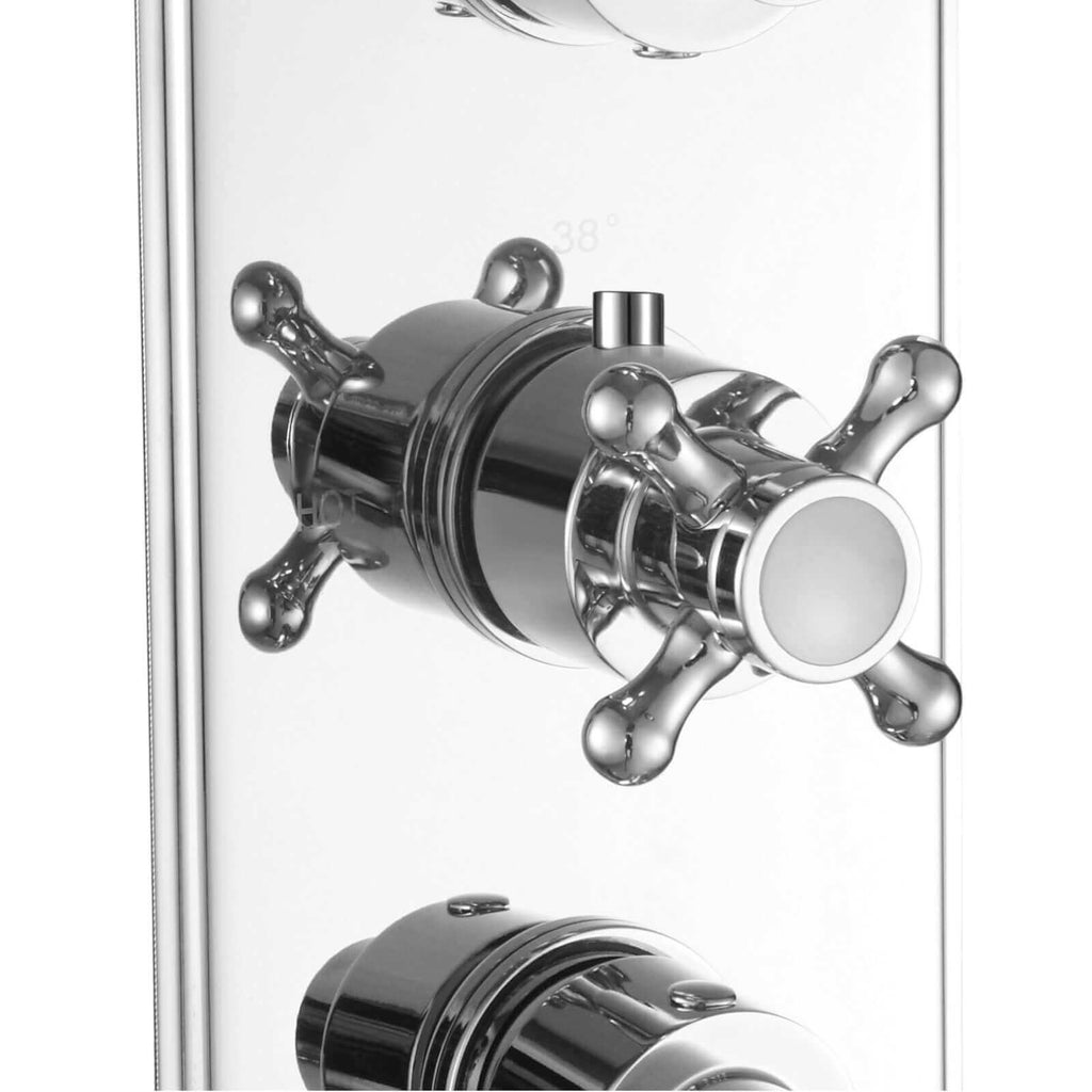 Regent traditional crosshead and white lever concealed thermostatic triple shower valve with 3 outlets - chrome