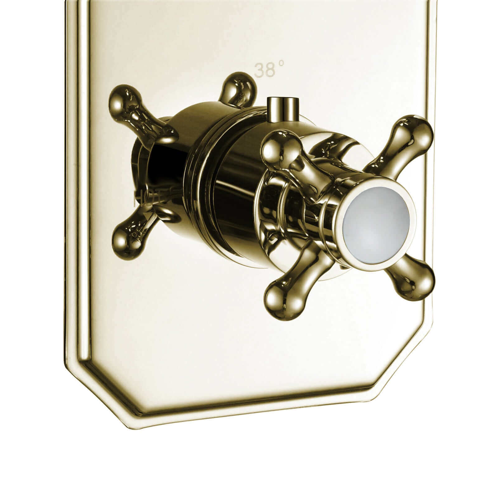 Regent traditional crosshead and white lever concealed thermostatic twin shower valve with 2 outlets - gold