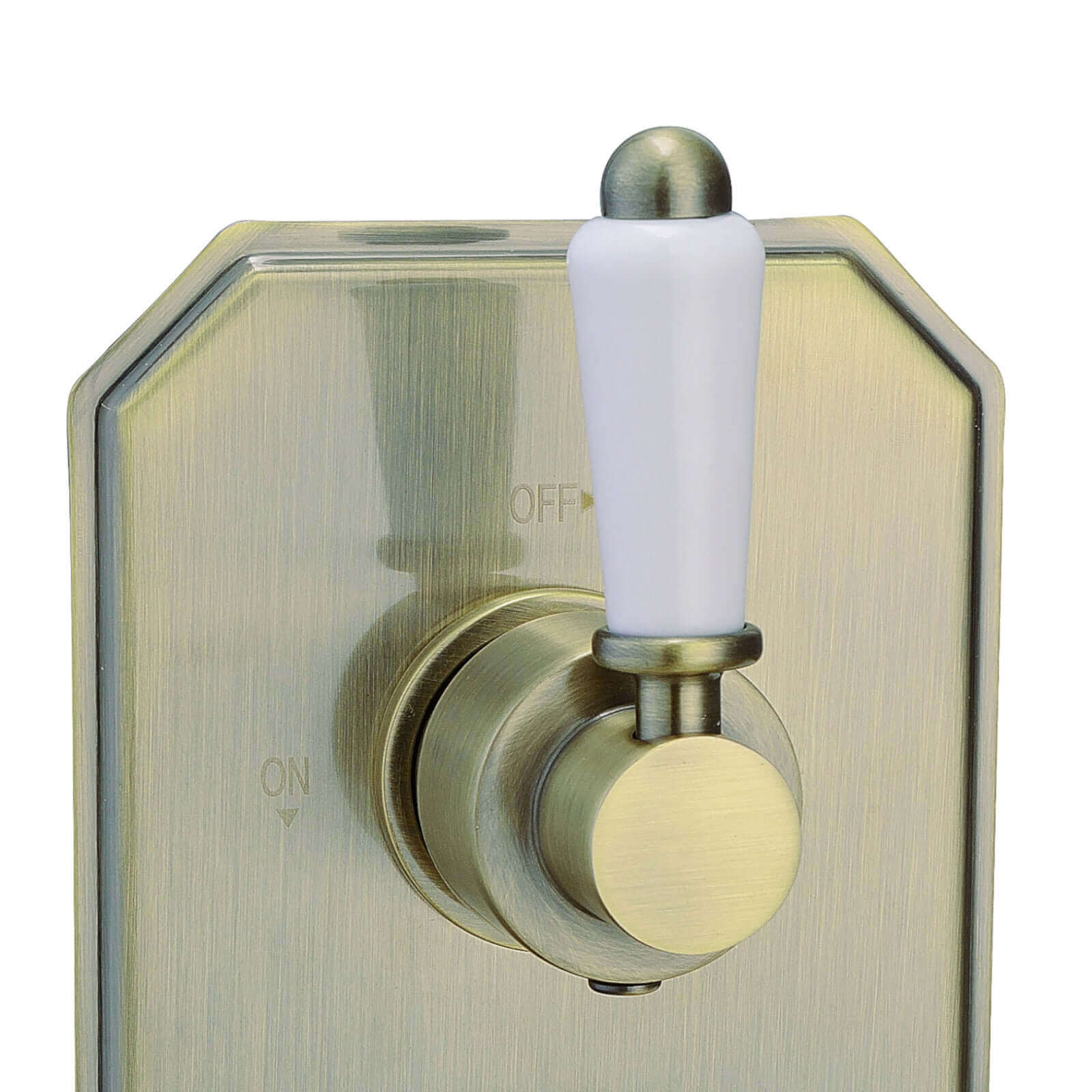 Regent traditional crosshead and white lever concealed thermostatic twin shower valve with 1 outlet - antique brass