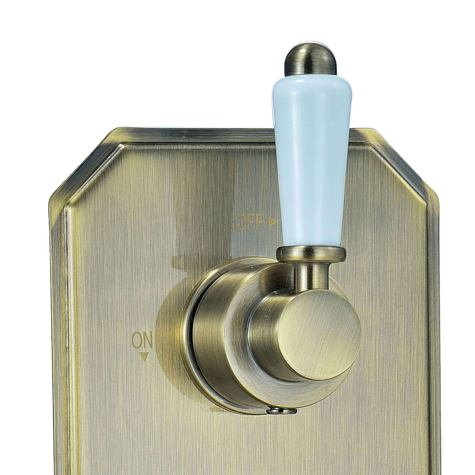 Regent traditional crosshead and white lever concealed thermostatic triple shower valve with 2 outlets - antique brass