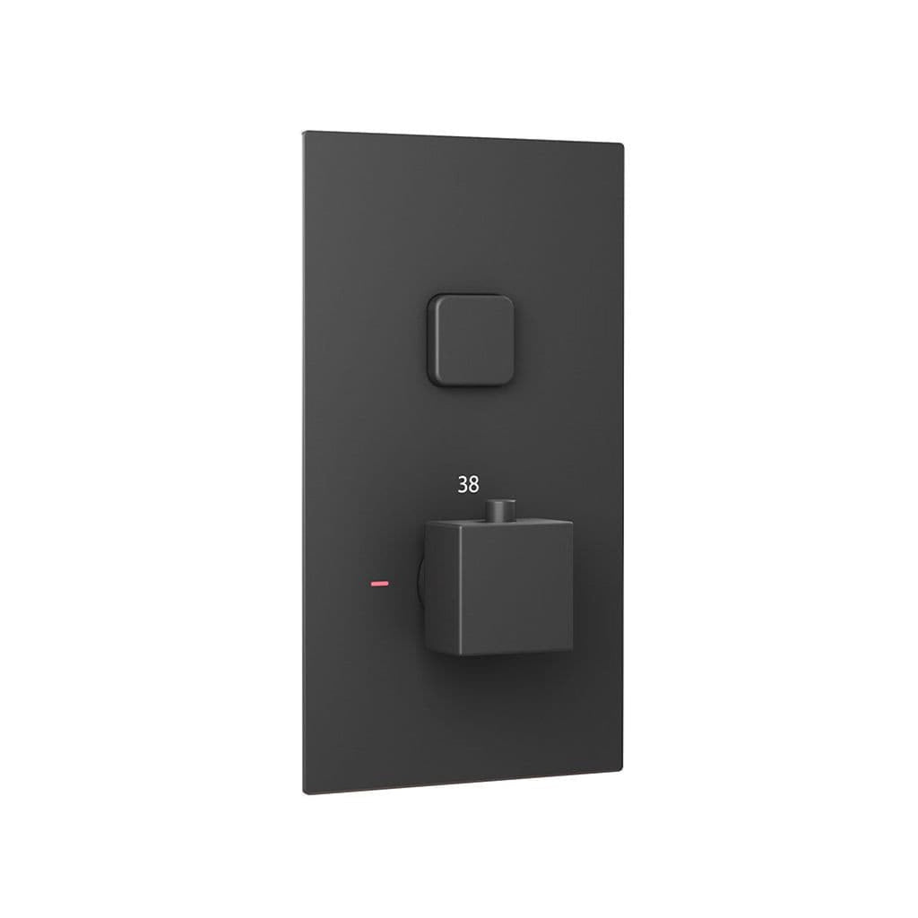 Spello square push button concealed thermostatic shower valve with 1 outlet - black