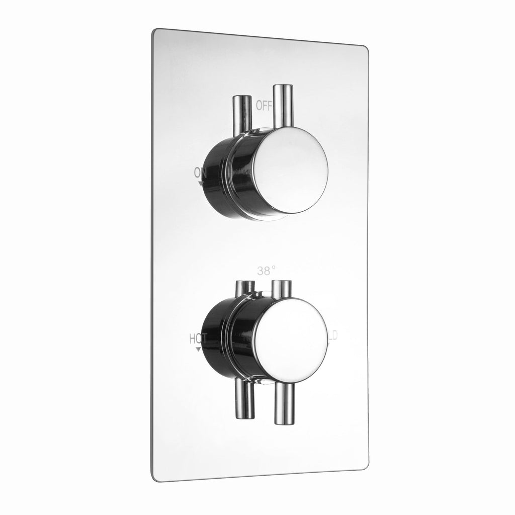 Naples contemporary round concealed thermostatic twin shower valve with 2 outlets - chrome