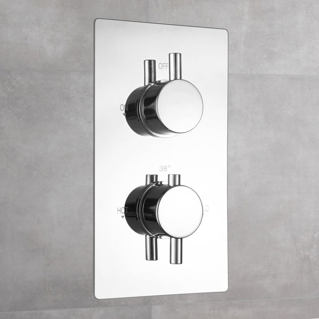 Naples contemporary round concealed thermostatic twin shower valve with 2 outlets - chrome
