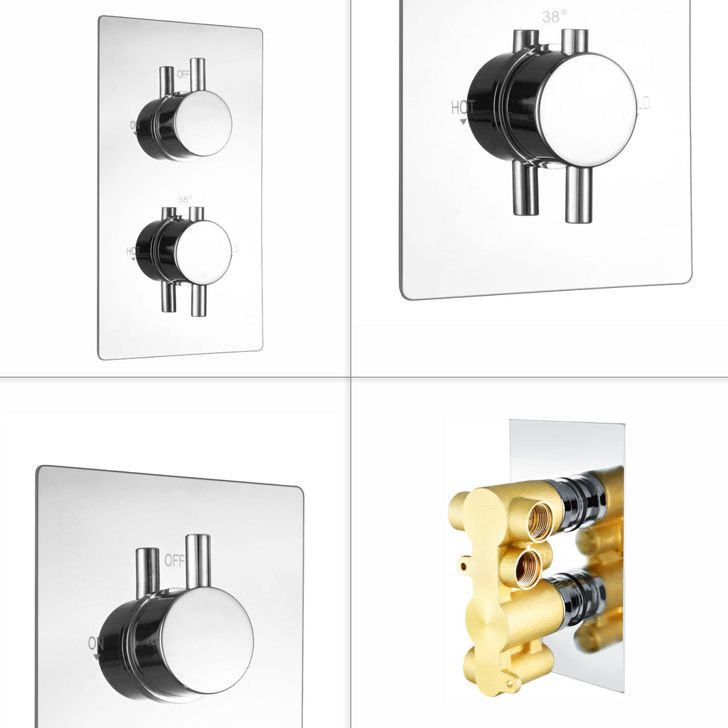 Naples contemporary round concealed thermostatic twin shower valve with 2 outlets - chrome
