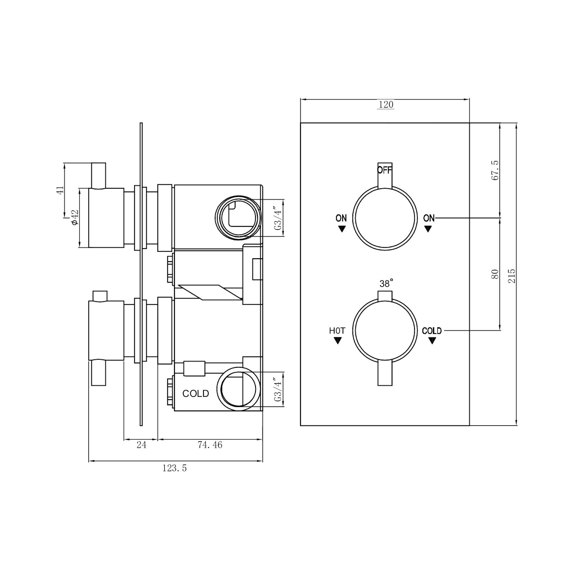 Naples contemporary round concealed thermostatic twin shower valve with 2 outlets - chrome