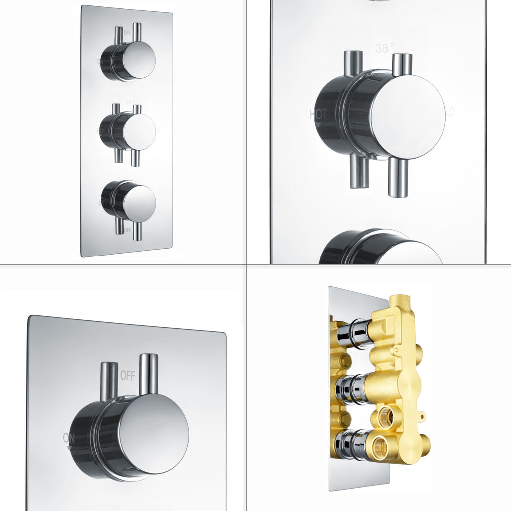 Naples contemporary round concealed thermostatic triple shower valve with 3 outlets - chrome