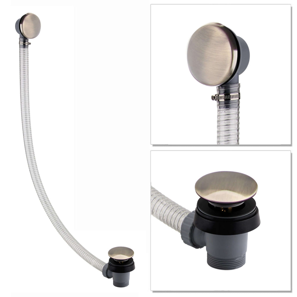 Easy clean cut to size pipe bath sprung waste & overflow (bath thickness 5-15mm) - antique brass