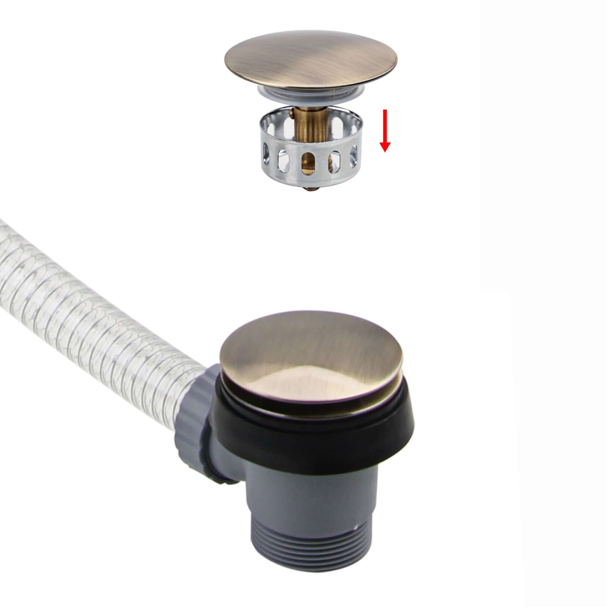 Easy clean cut to size pipe bath sprung waste & overflow (bath thickness 5-15mm) - antique brass