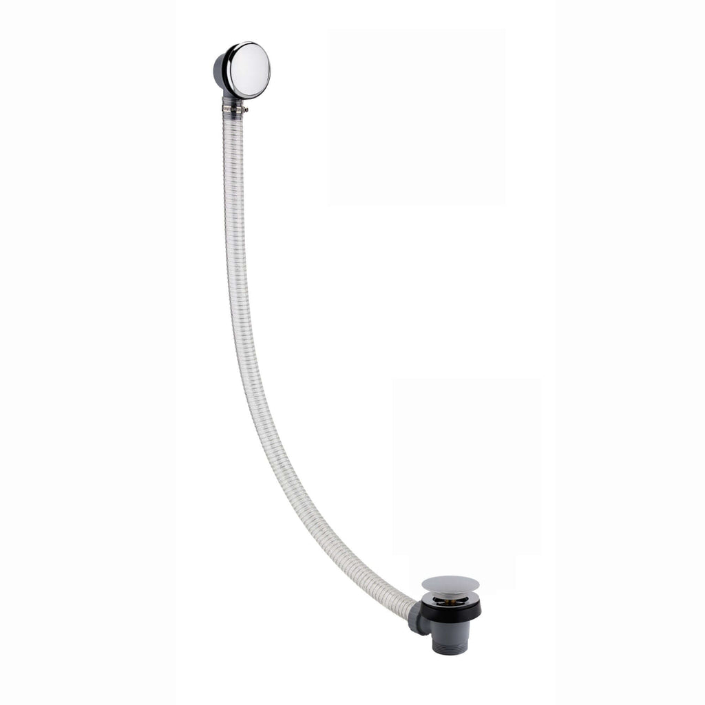 Easy clean cut to size pipe bath sprung waste & overflow (bath thickness 5-15mm) - chrome