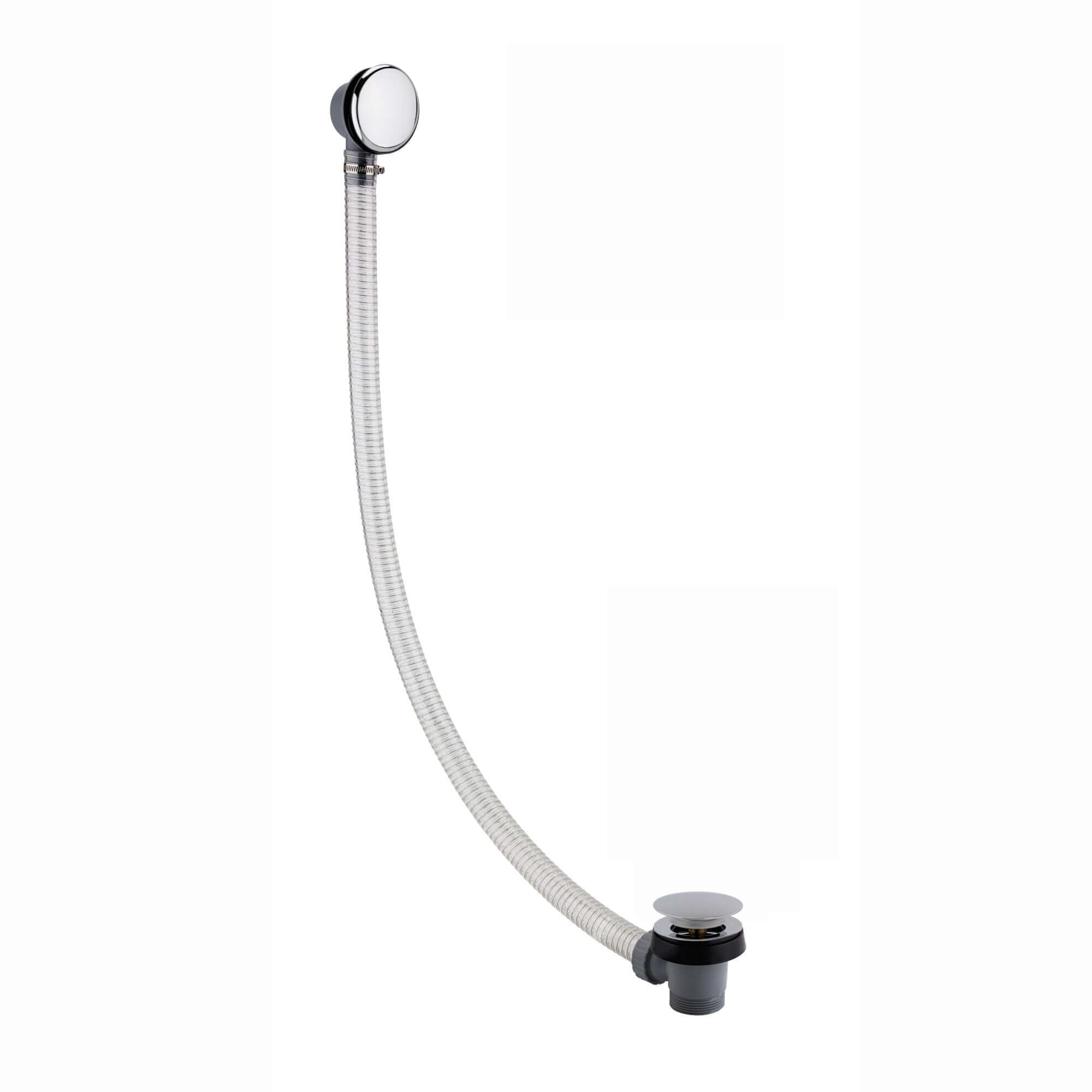 Easy clean cut to size pipe bath sprung waste & overflow (bath thickness 5-15mm) - chrome