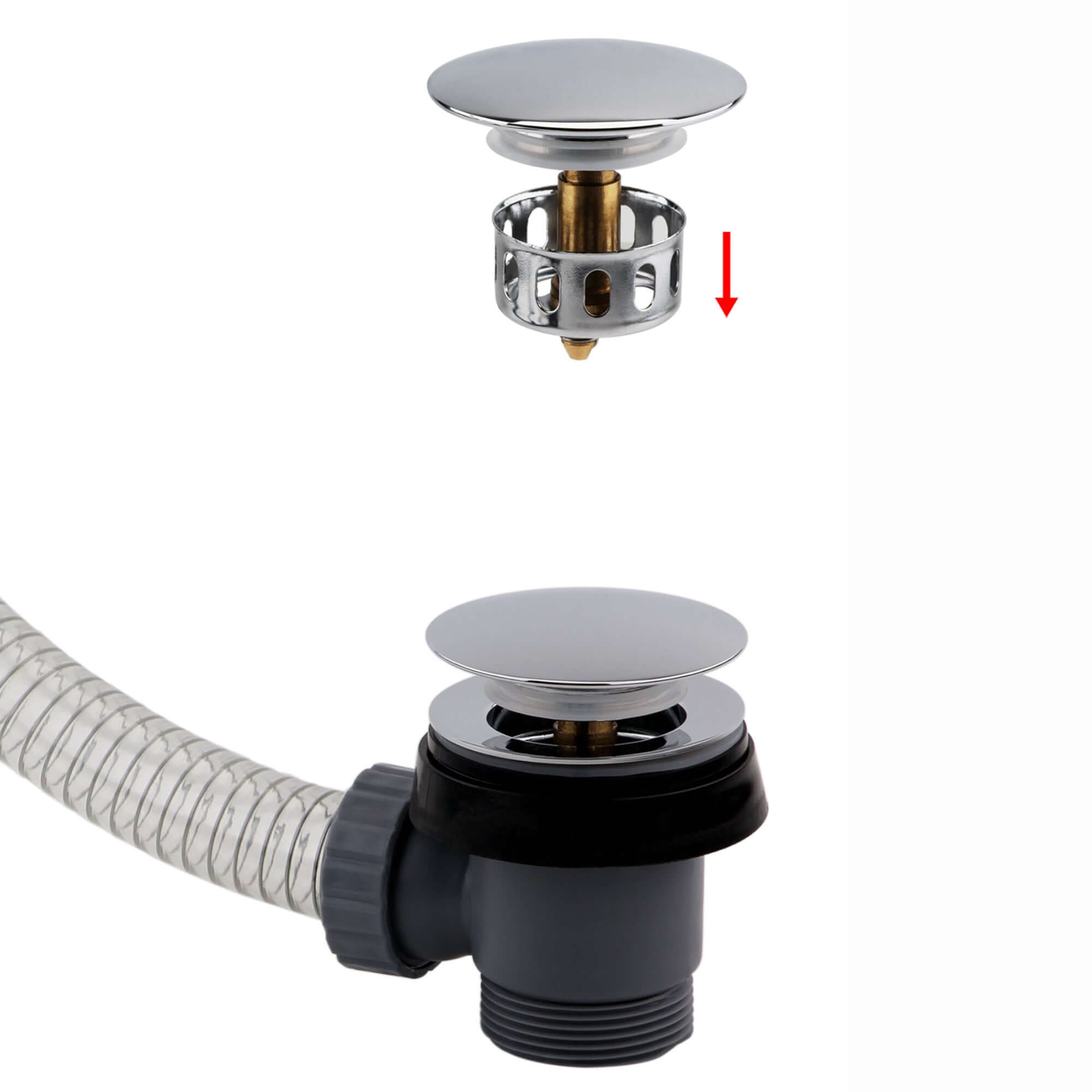 Easy clean cut to size pipe bath sprung waste & overflow (bath thickness 5-15mm) - chrome