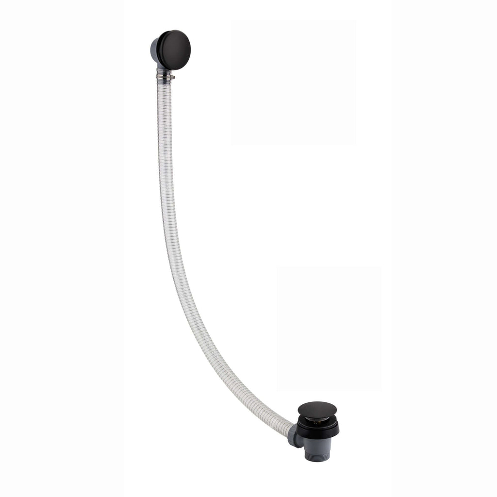 Easy clean cut to size pipe bath sprung waste & overflow (bath thickness 5-15mm) - matt black