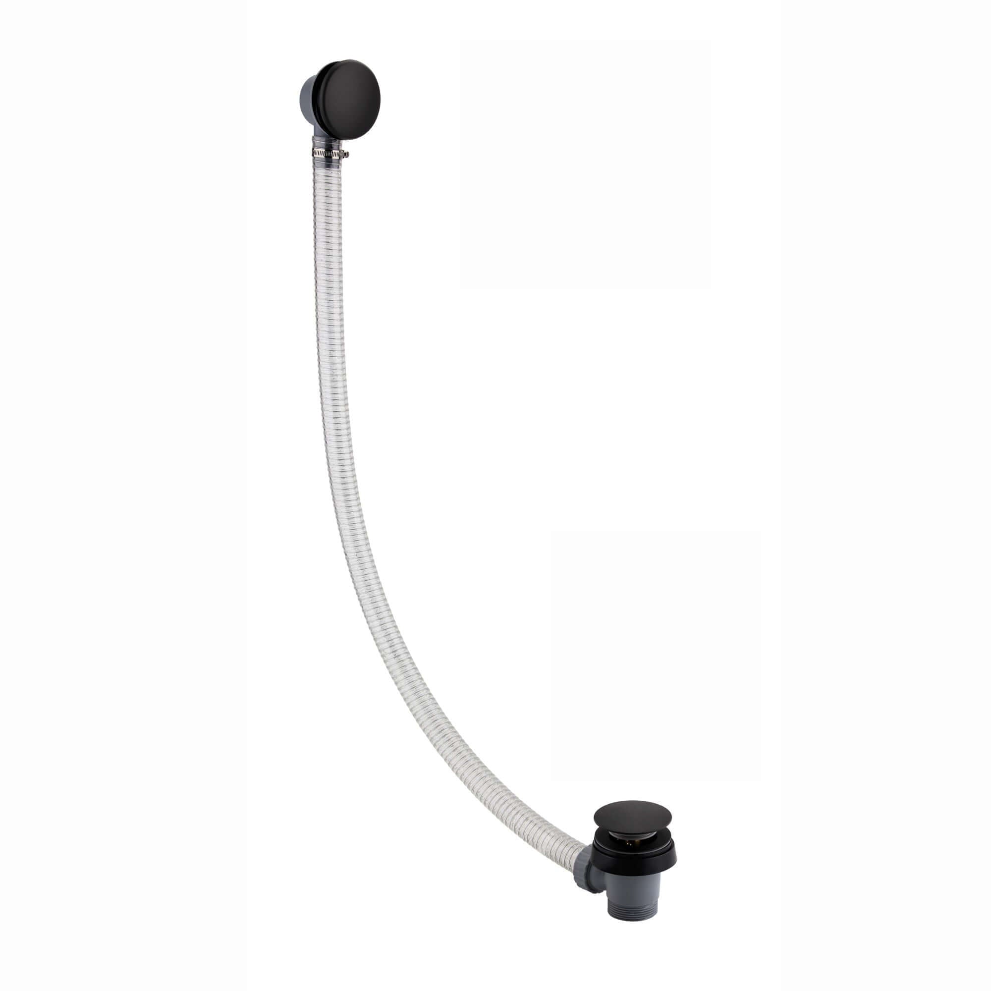 Easy clean cut to size pipe bath sprung waste & overflow (bath thickness 5-15mm) - matt black